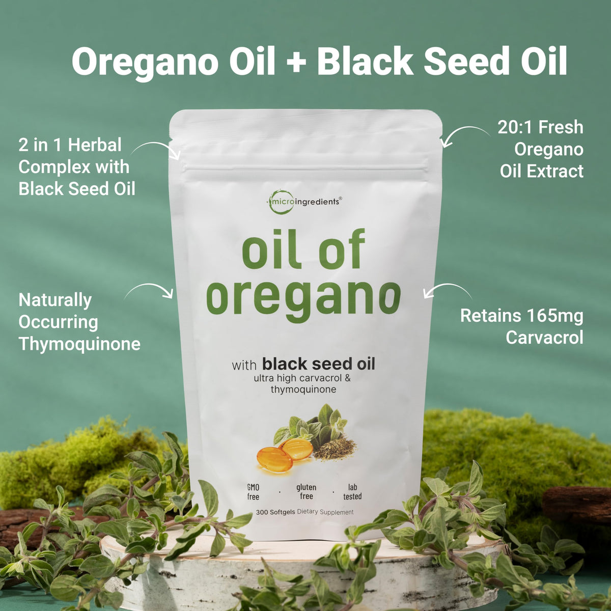 Micro Ingredients Oil of Oregano with Black Seed Oil - 300 Softgels - image 2