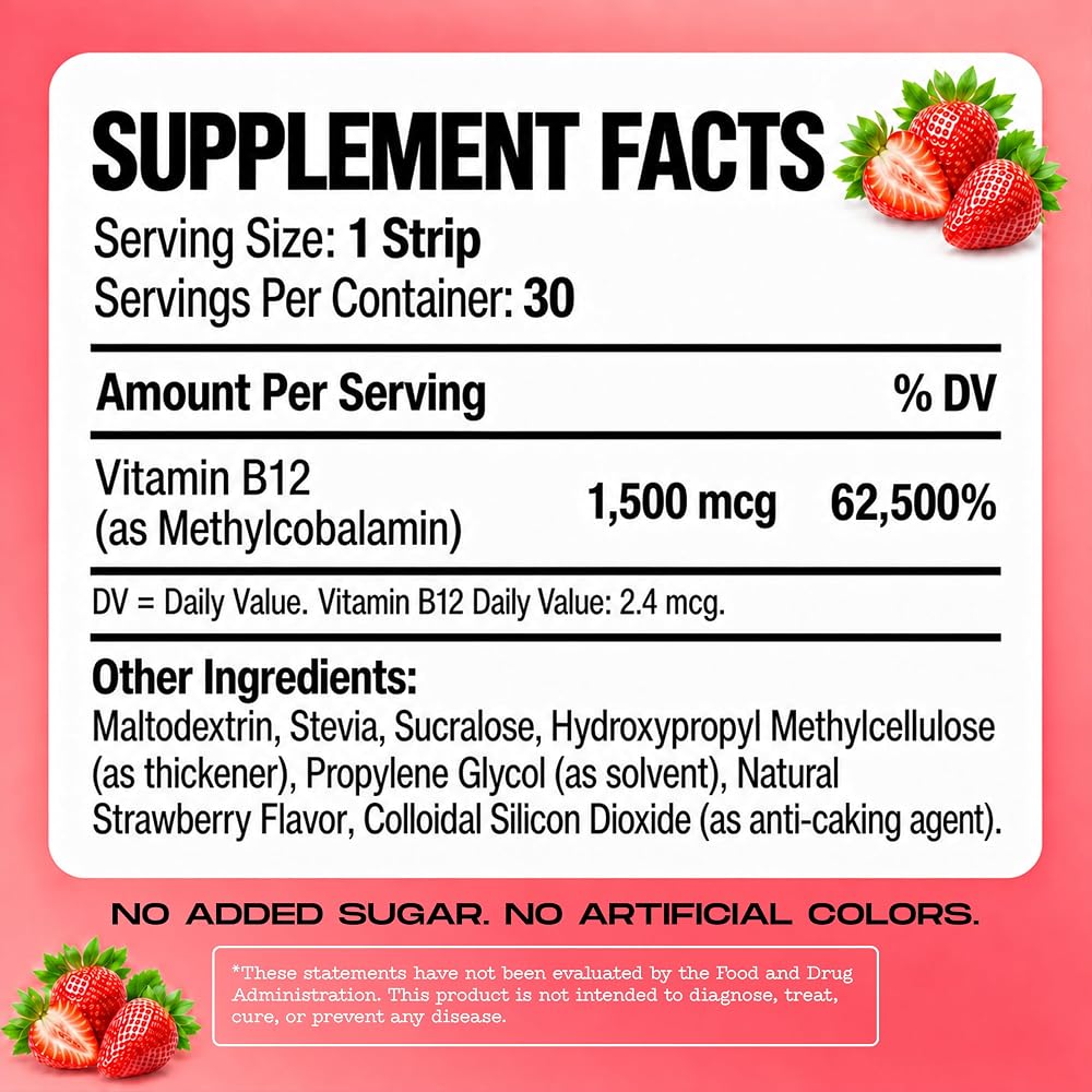 HOLY STRIPS Vitamin B12 Oral Strips Strawberry - 30 Count - image 7