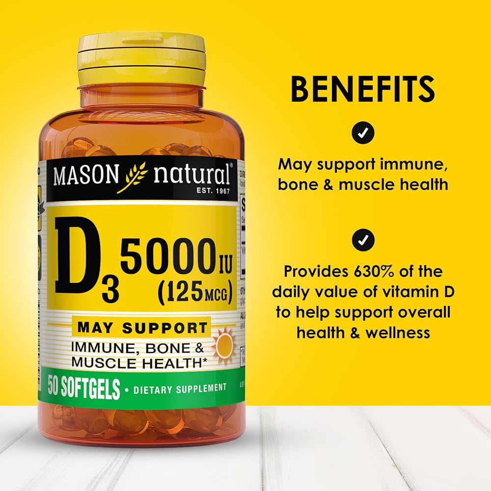 MASON NATURAL Vitamin D3 5000 IU - 150 Softgels (Pack of 3) - image 2