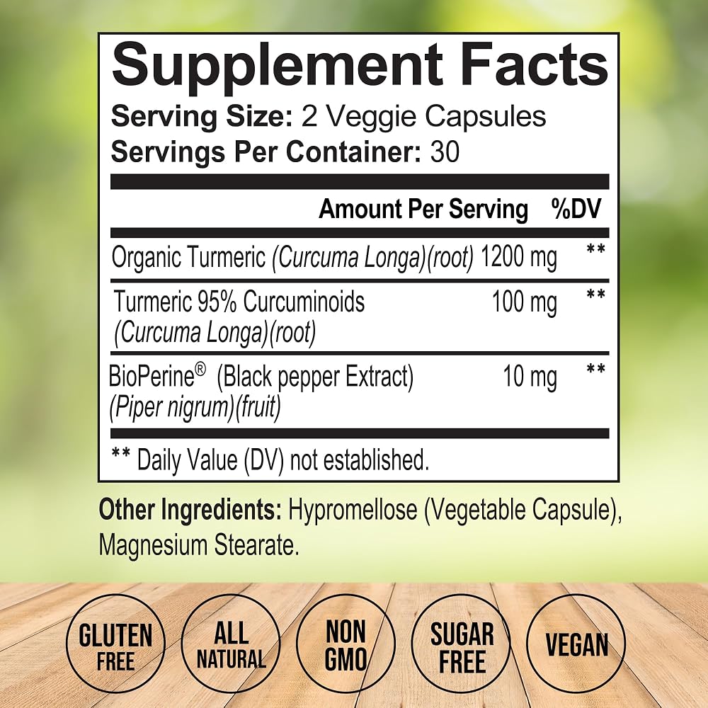 Vitalize Life Organic Turmeric Curcumin Supplement - 60 Capsules - image 2