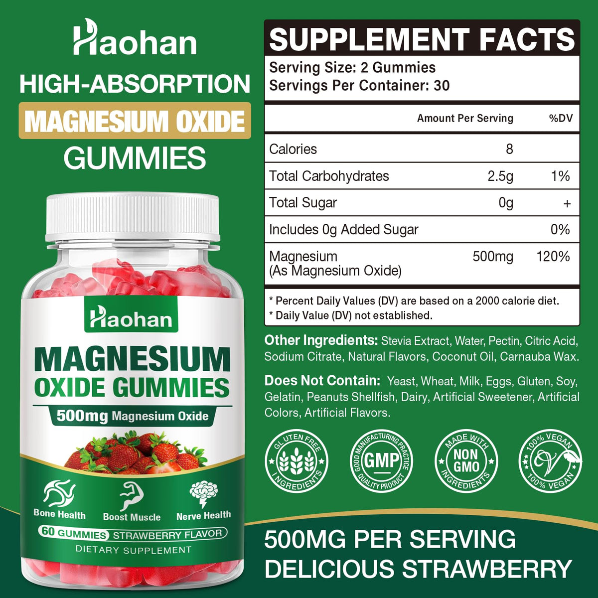 Haohan Magnesium Oxide Gummies 500mg - 120 Gummies - image 2