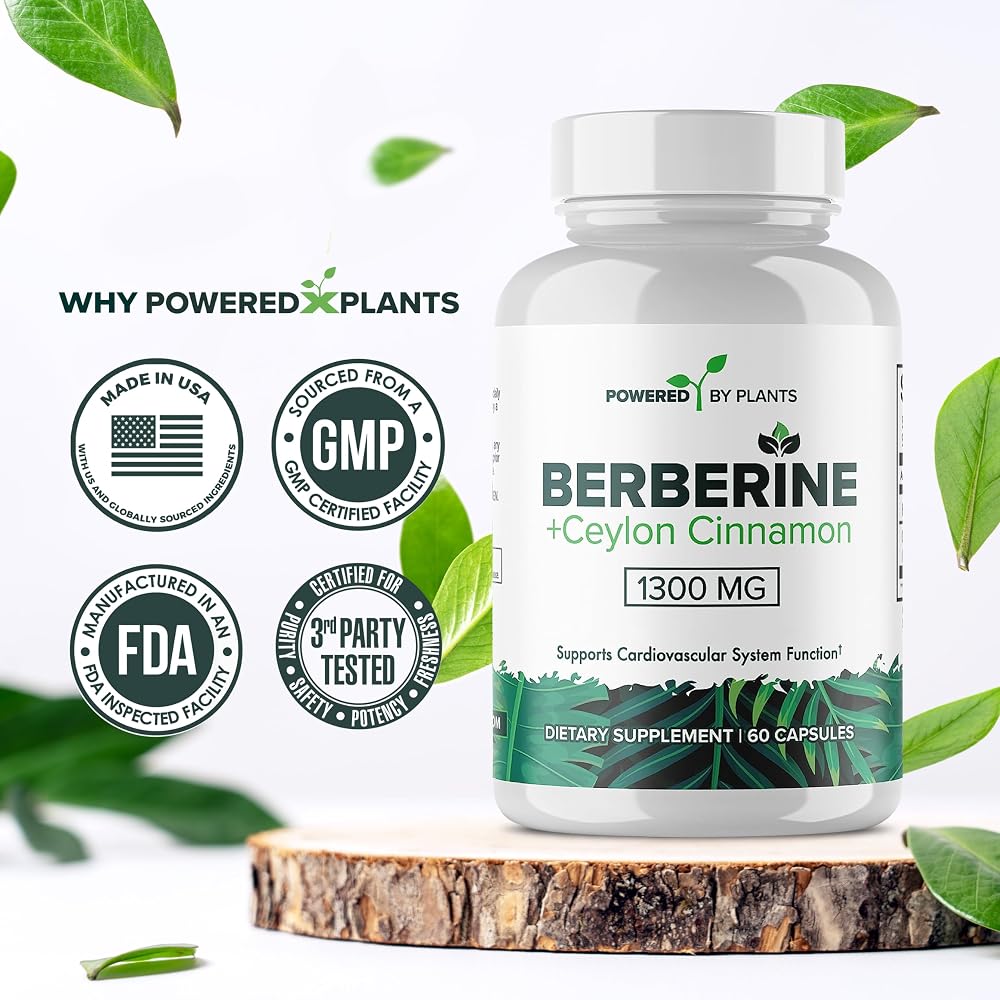 POWERED X PLANTS Pure Berberine Supplement - 1300mg Berberine