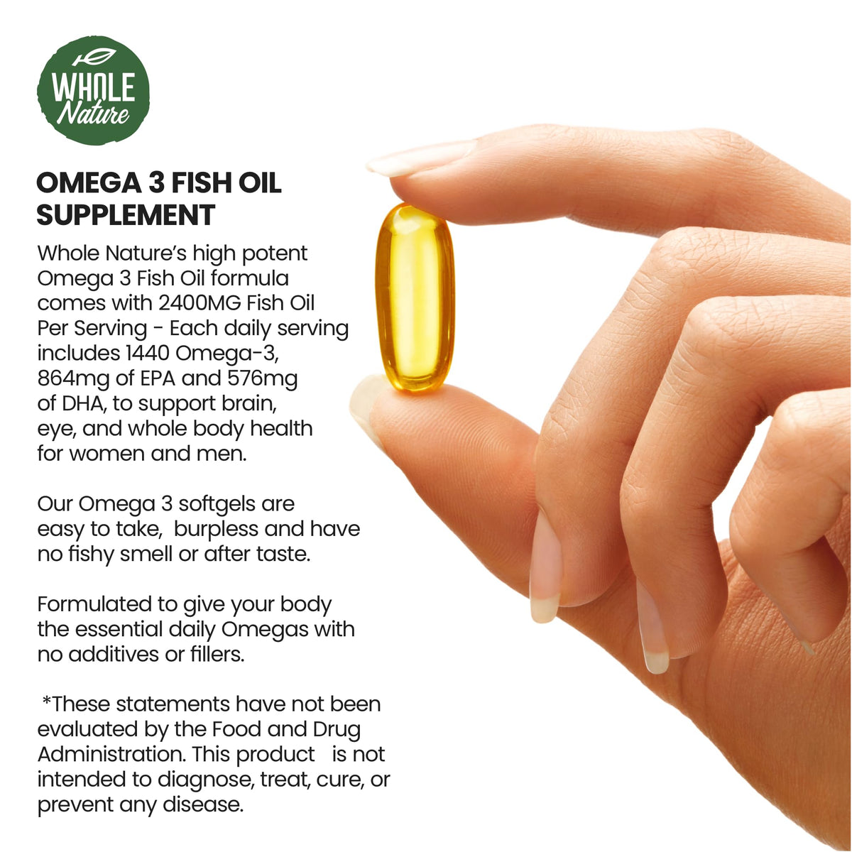 Whole Nature Omega-3 Fish Oil 2400 mg Heart & Brain Support - 60 Capsules - image 4