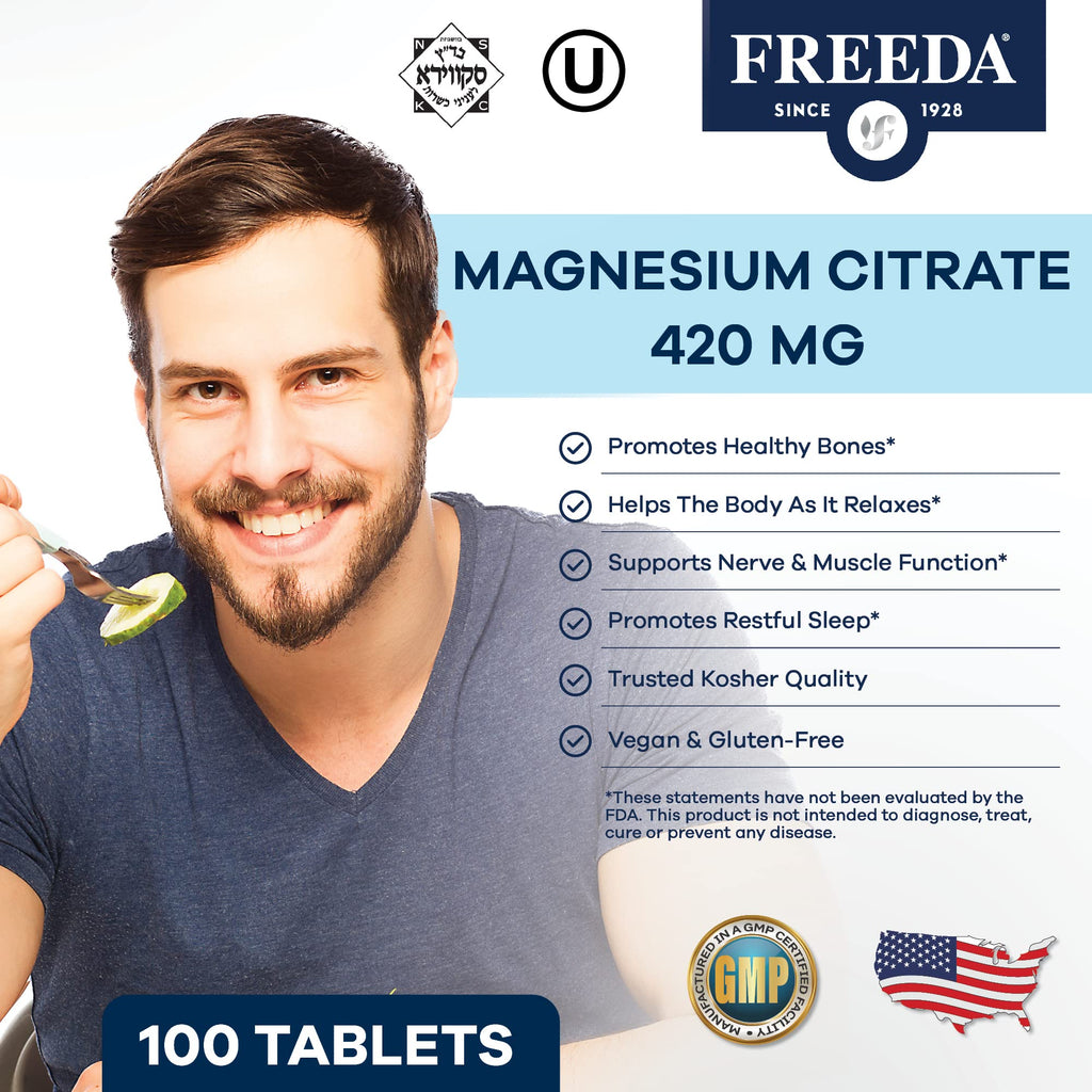 FREEDA Magnesium Citrate 400mg Tablets for Muscle Support - 100 Count - image 2
