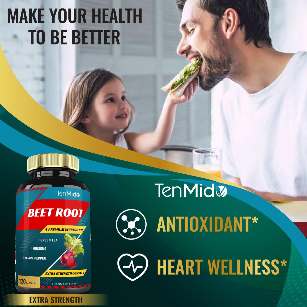 Tenmido Beet Root Extract Capsules Energy Support - 120 Count - image 7