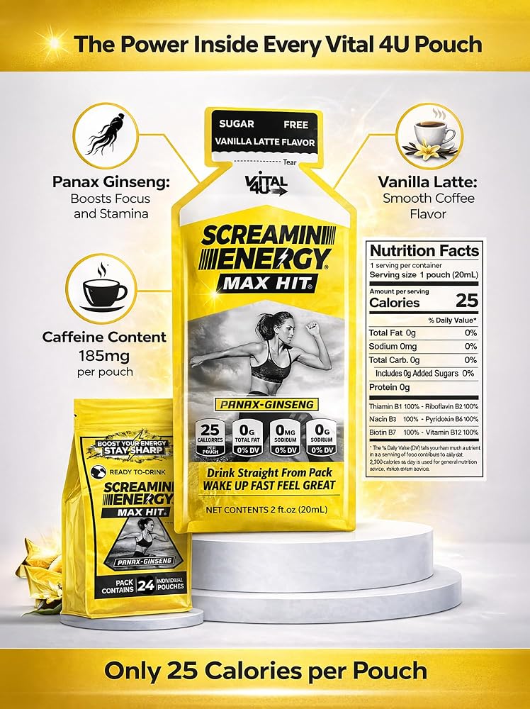 VITAL 4U Screamin Energy Vanilla Latte Energy Shots - 24 Pouches - image 4