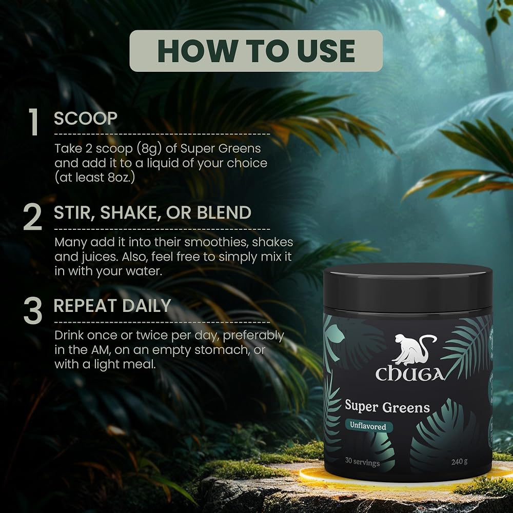 Chuga Organic Super Greens Powder Vegan Probiotic Blend - 240 g - image 2