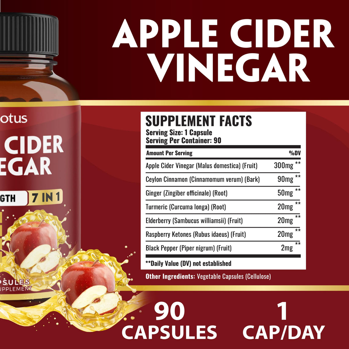 Zolotus Apple Cider Vinegar Capsules with Cinnamon & Turmeric - 90 Capsules - image 2