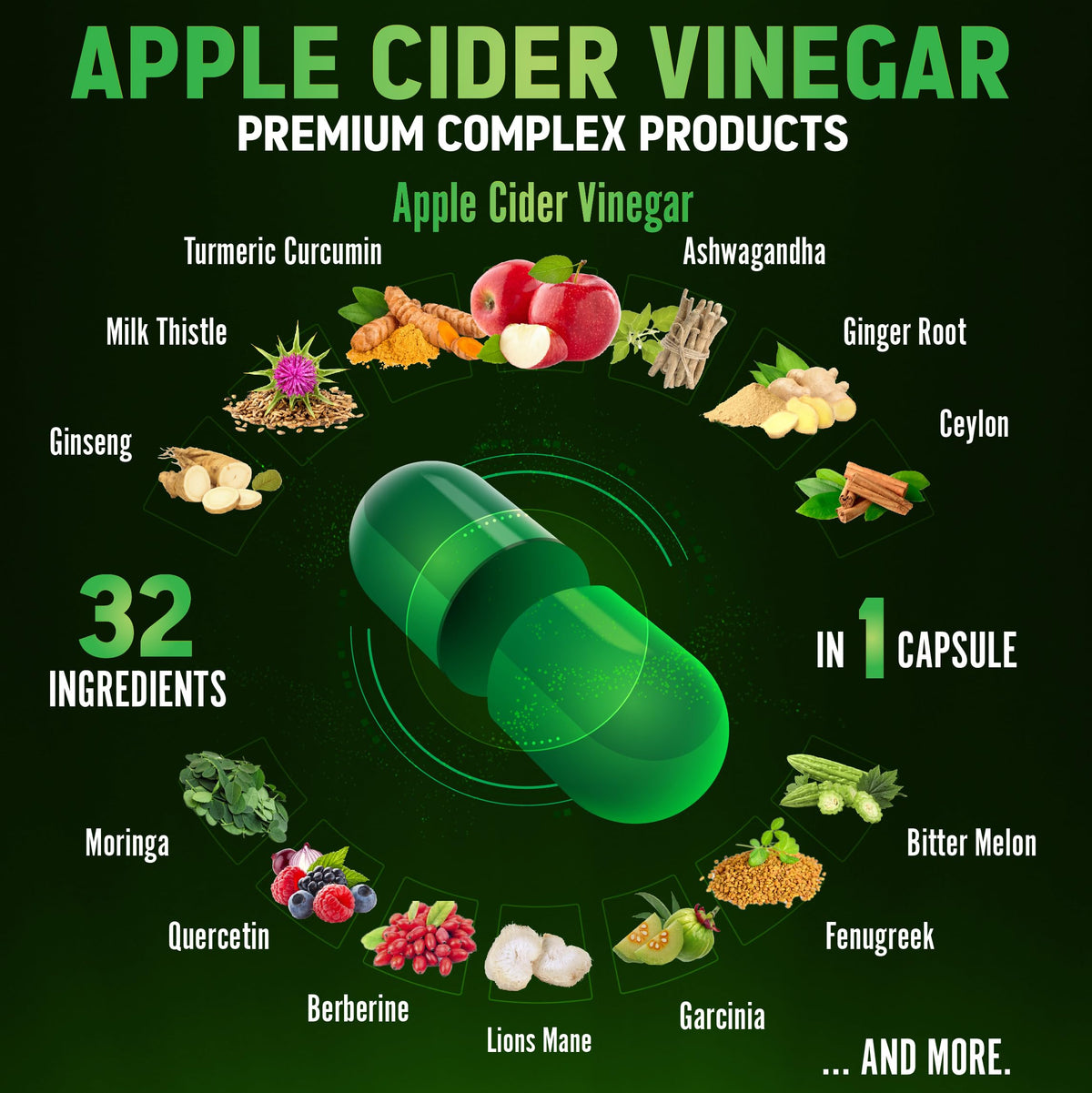 Zolotus Apple Cider Vinegar Capsules 32in1 with Turmeric - 120 Capsules - image 3