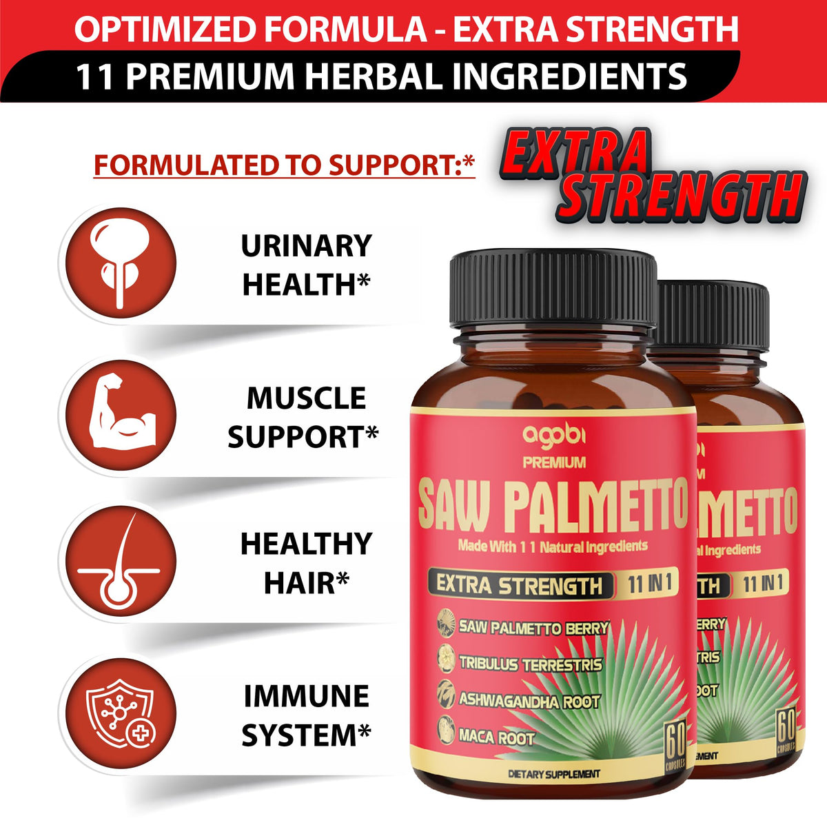 Agobi Saw Palmetto 5300 mg with Ashwagandha & Turmeric - 120 Capsules - image 3