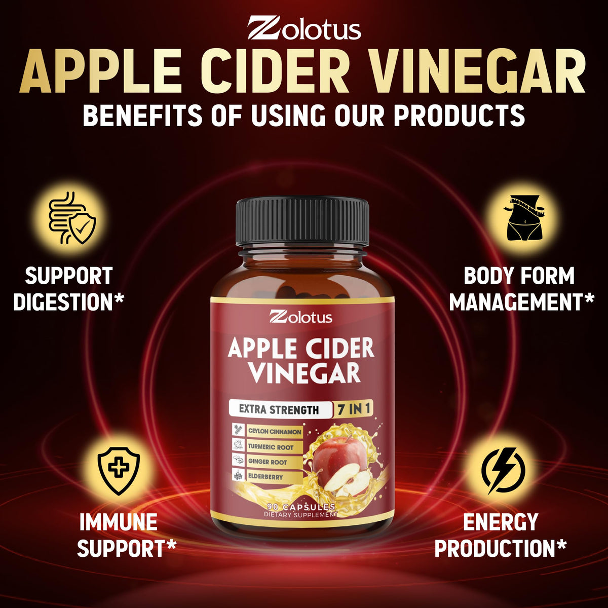Zolotus Apple Cider Vinegar Capsules with Cinnamon & Turmeric - 90 Capsules - image 5