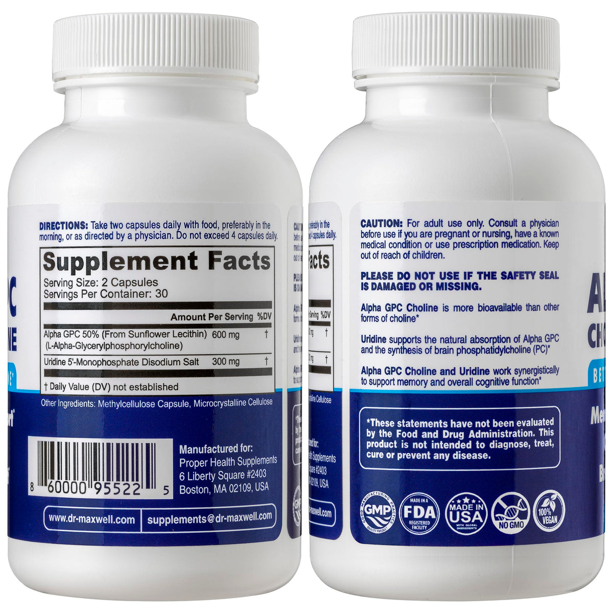 Dr. Maxwell Alpha GPC 600mg + Uridine Choline Enhancer - 60 Capsules - image 2
