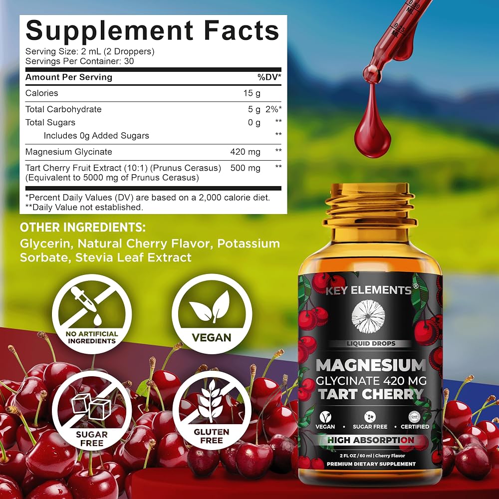KEY ELEMENTS Liquid Magnesium Glycinate 420 mg with Tart Cherry - 2 Fl Oz - image 6