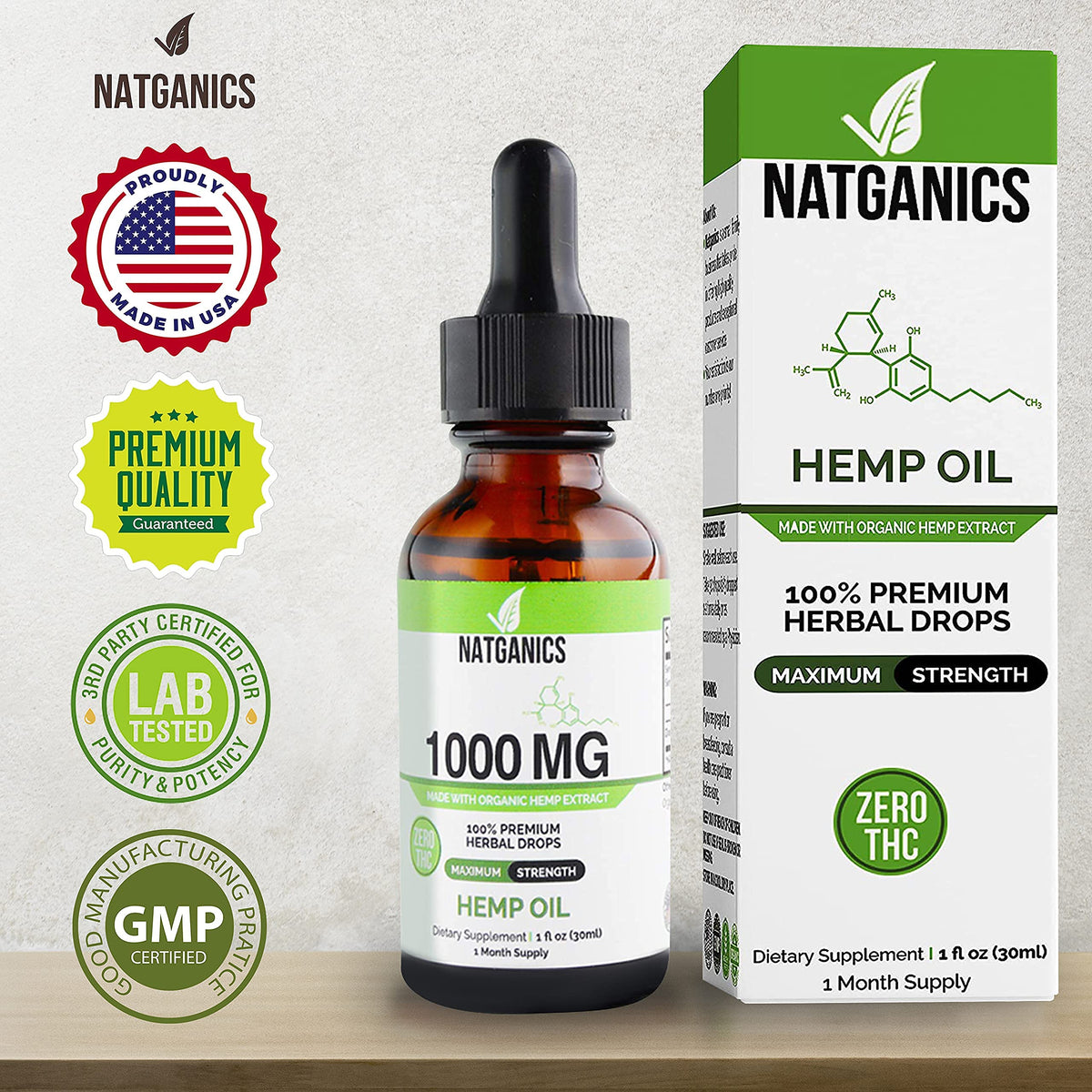 Natganics Organic Hemp Oil 1000mg - Ultra Premium Hemp Oil Drops