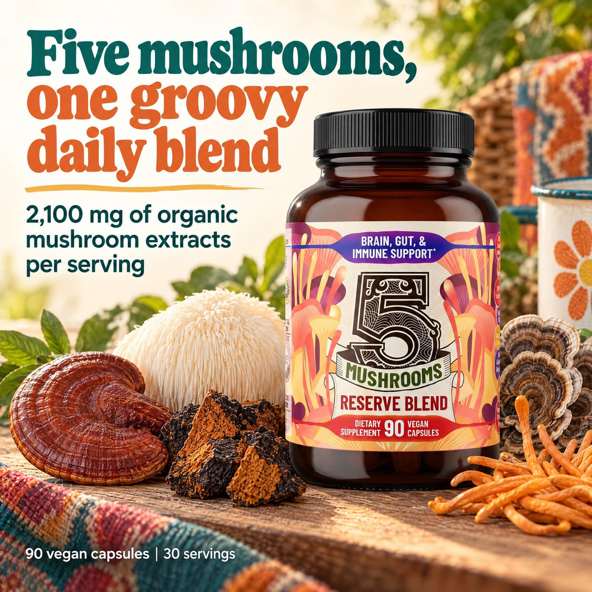 Hippie Farms 5 Mushrooms Reserve Blend with Lion's Mane - 90 Capsules - image 2