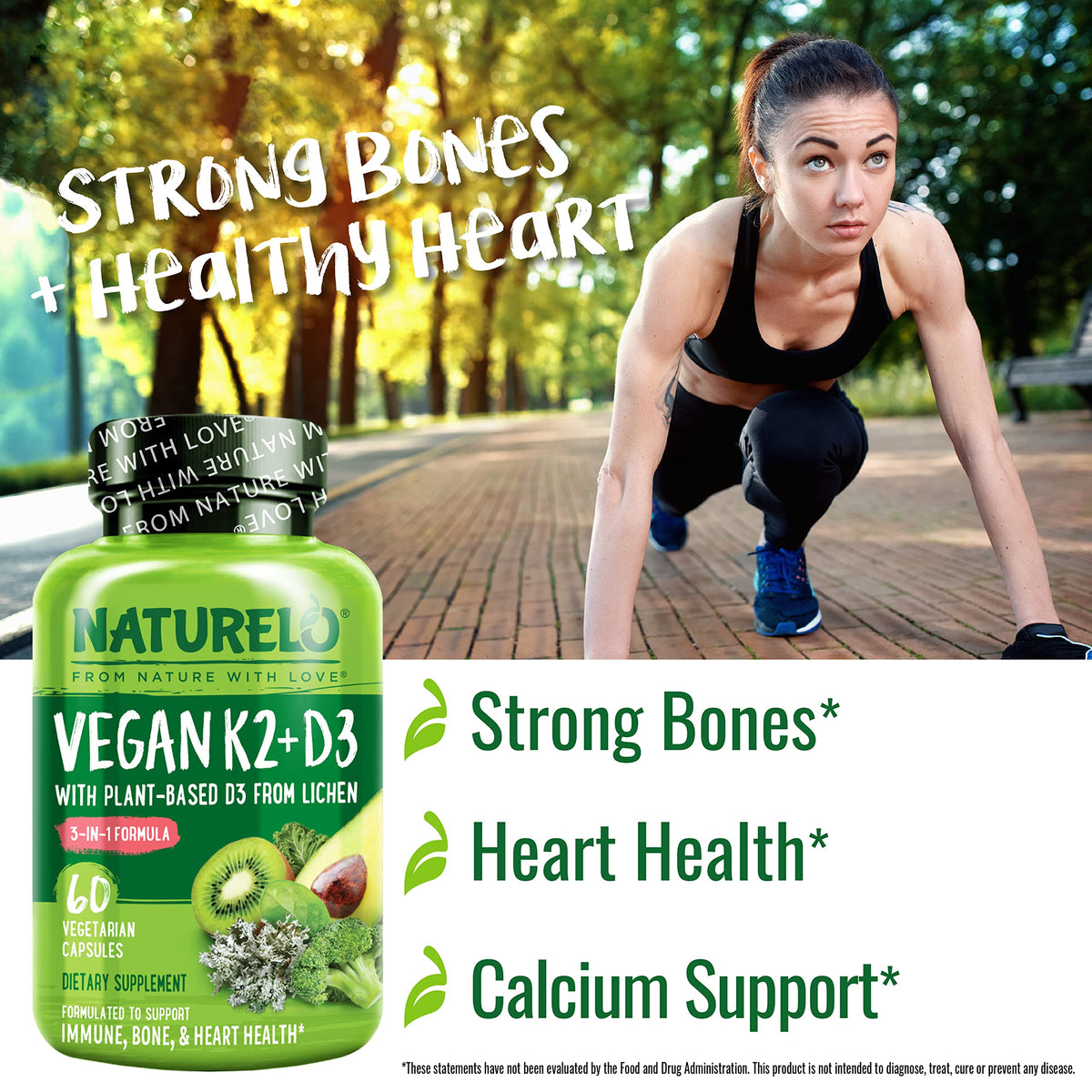 Naturelo Unflavored k2+ D3 Capsules bottle immune
