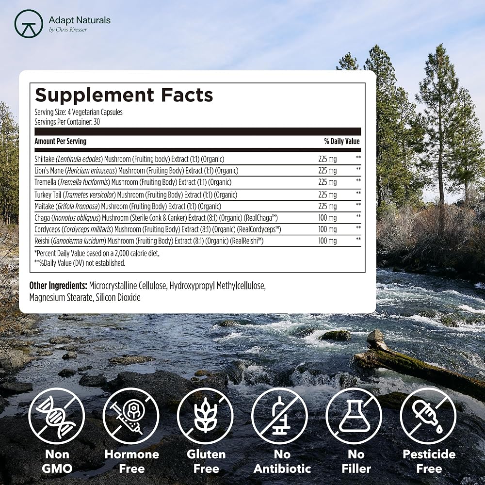 Adapt Naturals Bio-Avail Myco 8-in-1 Mushroom Supplement - 120 Capsules - image 6