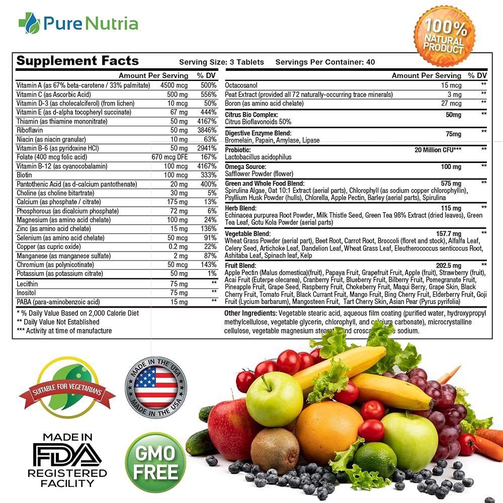 PureNutria Whole Food Multivitamin with Probiotic Enzymes - 120 Caplets - image 2