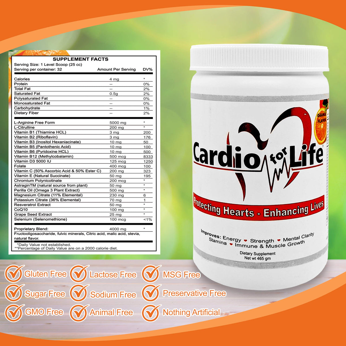 Health Guardian Cardio for Life L-Arginine Powder 16oz - Natural