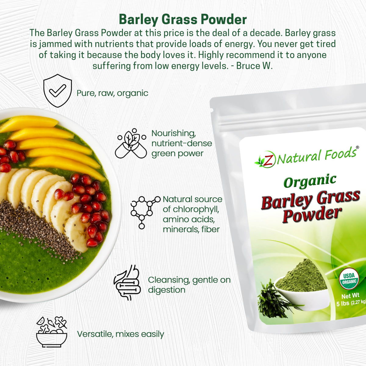 Z Natural Foods Organic Barley Grass Powder - Whole Food Green Blend