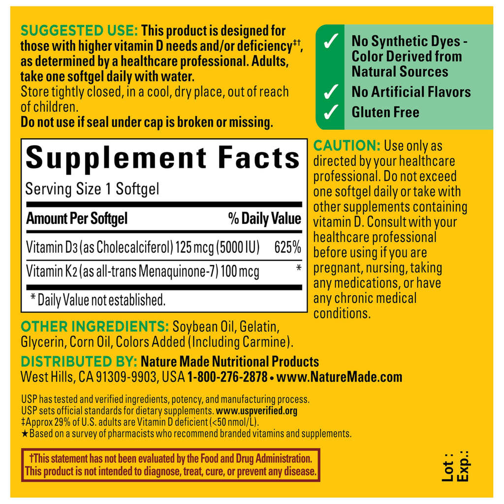 Nature Made Vitamin D3 K2 Supplement - 30 Softgels - image 7