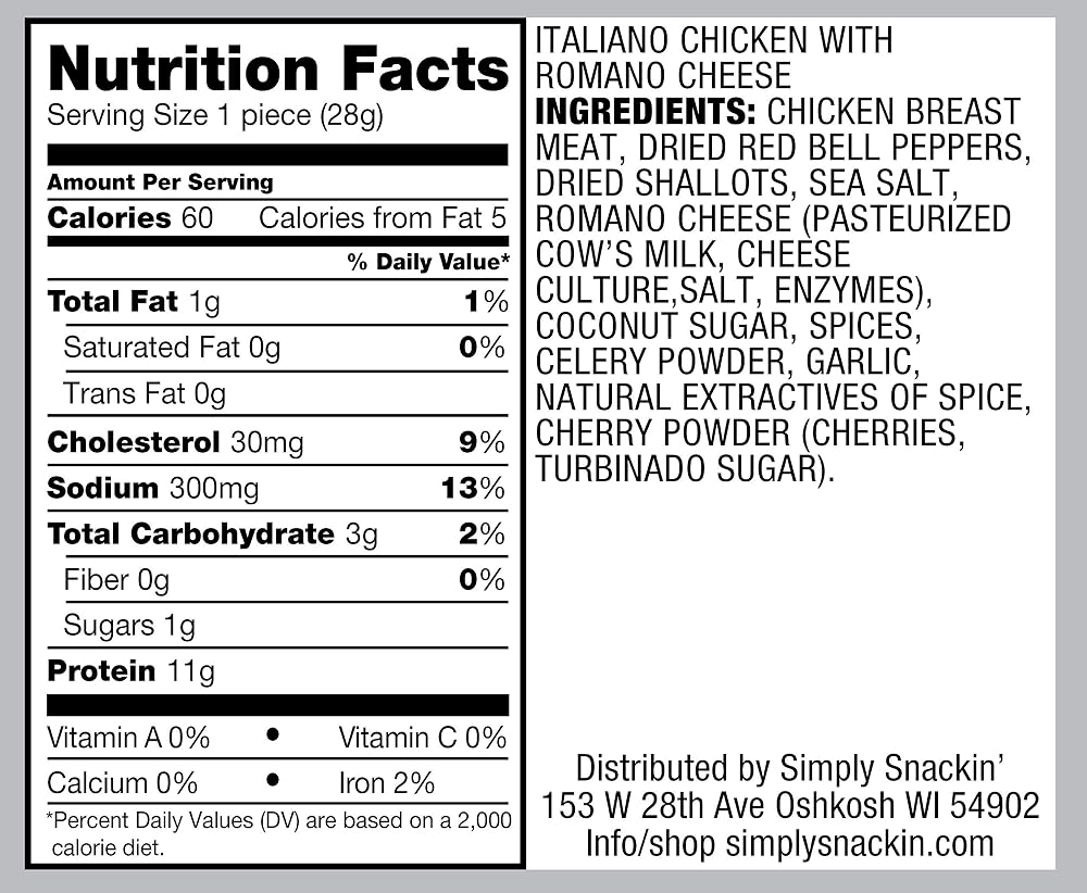 Simply Snackin Italiano Chicken Breast with Romano Cheese - 20 Snacks - image 2