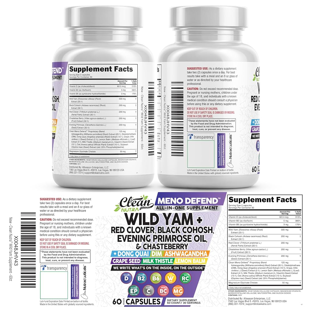 Clean Nutraceuticals Wild Yam Root Hormone Balance Capsules - 60 Count - image 5