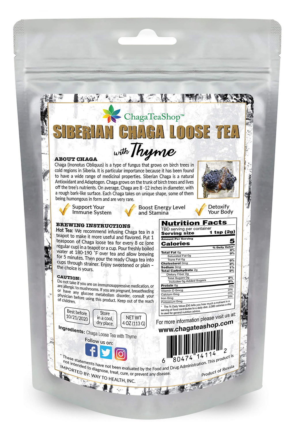 ChagaTeaShop Siberian Chaga Mushroom Loose Tea Caffeine Free Natural