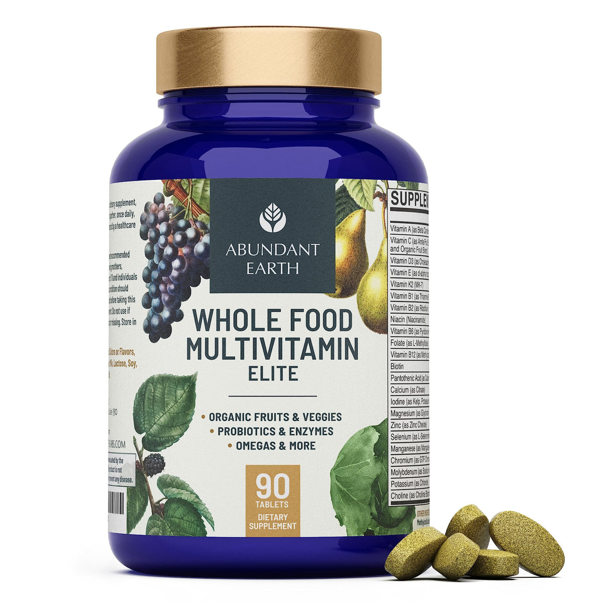 Abundant Earth Whole Food Multivitamin for Women & Men - 90 Tablets