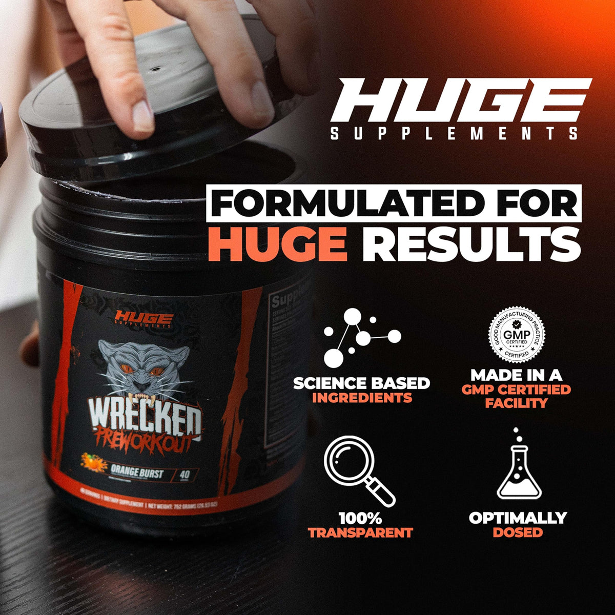 Huge Supplements Wrecked Pre Workout, Advanced Formula, Boosts
