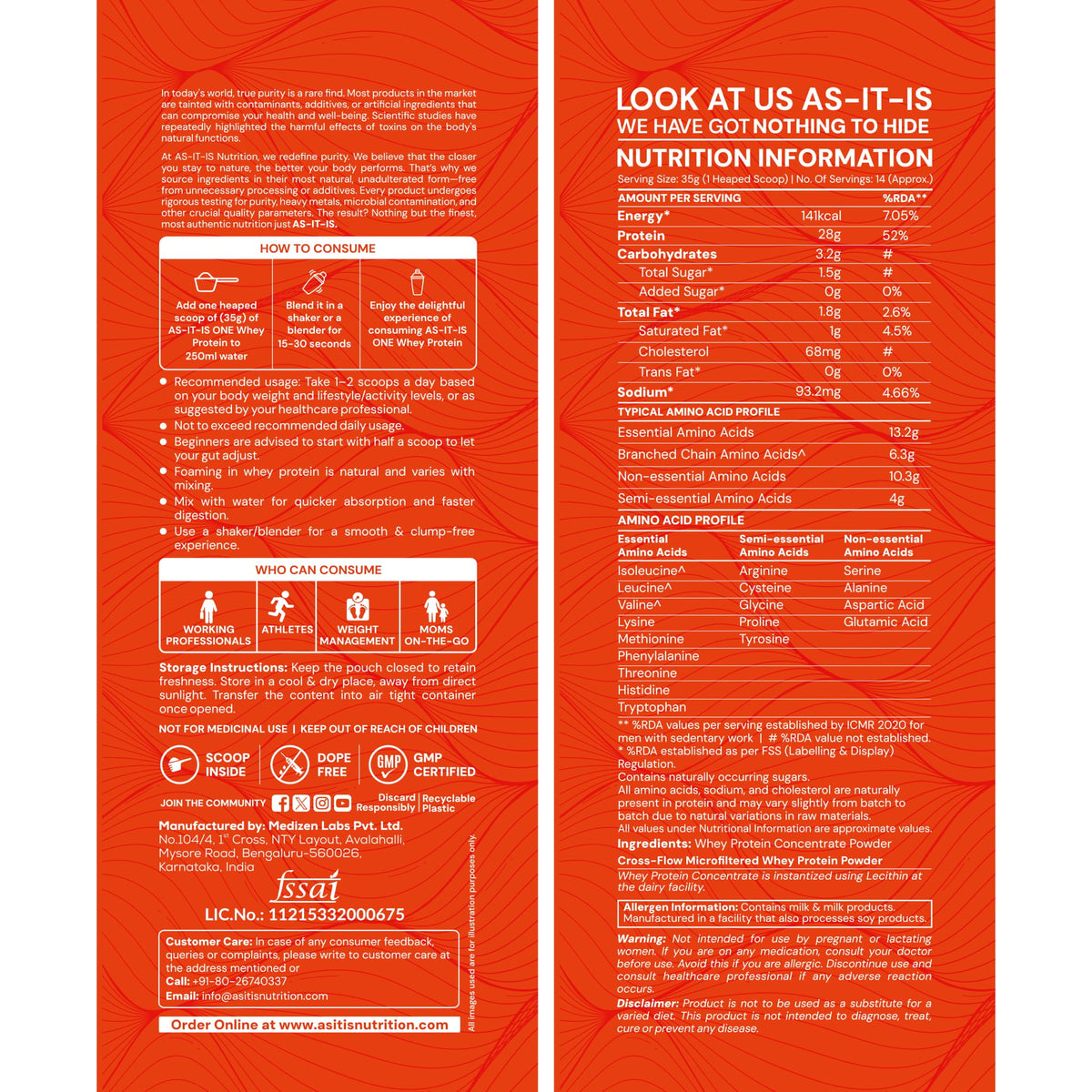 Asitis Nutrition Whey Protein Concentrate 80% Unflavoured - 500g - image 2