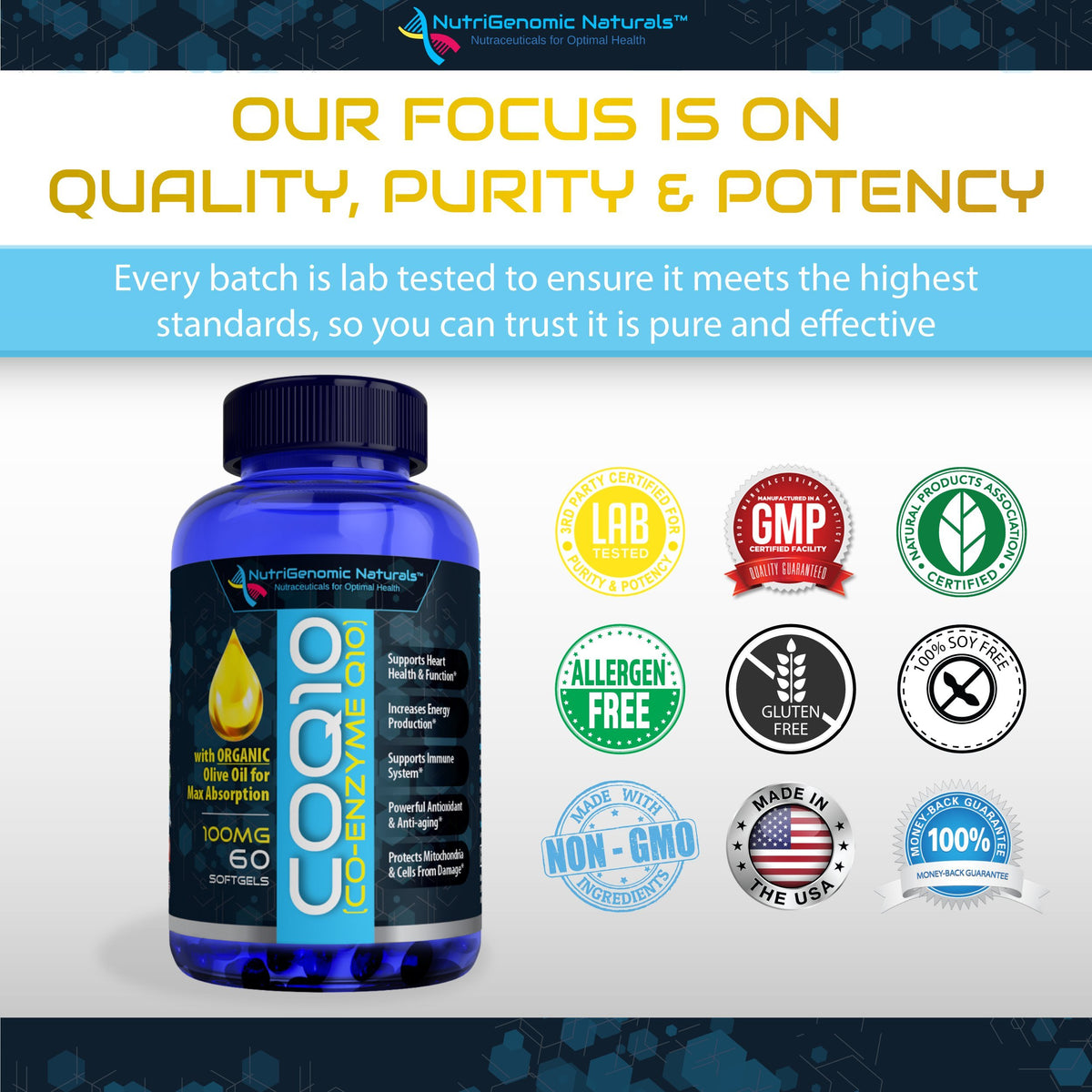 NutriGenomic Naturals CoQ10 100mg Heart Health - 60 Softgels - image 4