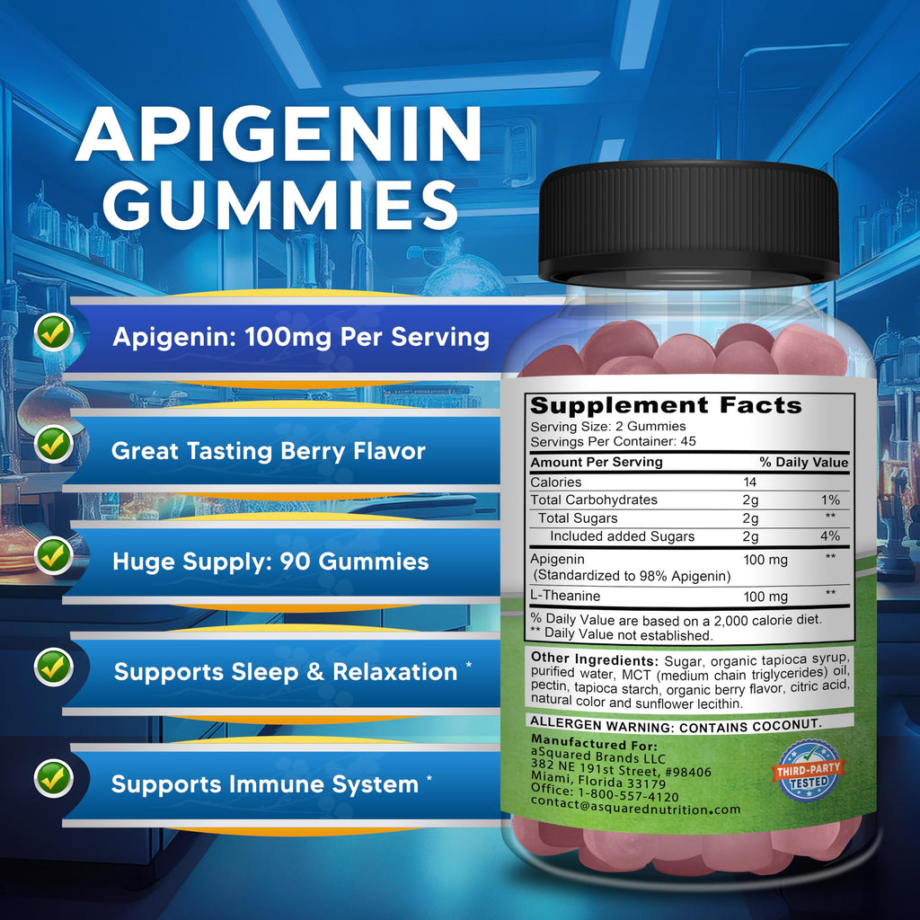 aSquared Nutrition Apigenin 100mg with L-Theanine Gummies - 90 Count - image 5