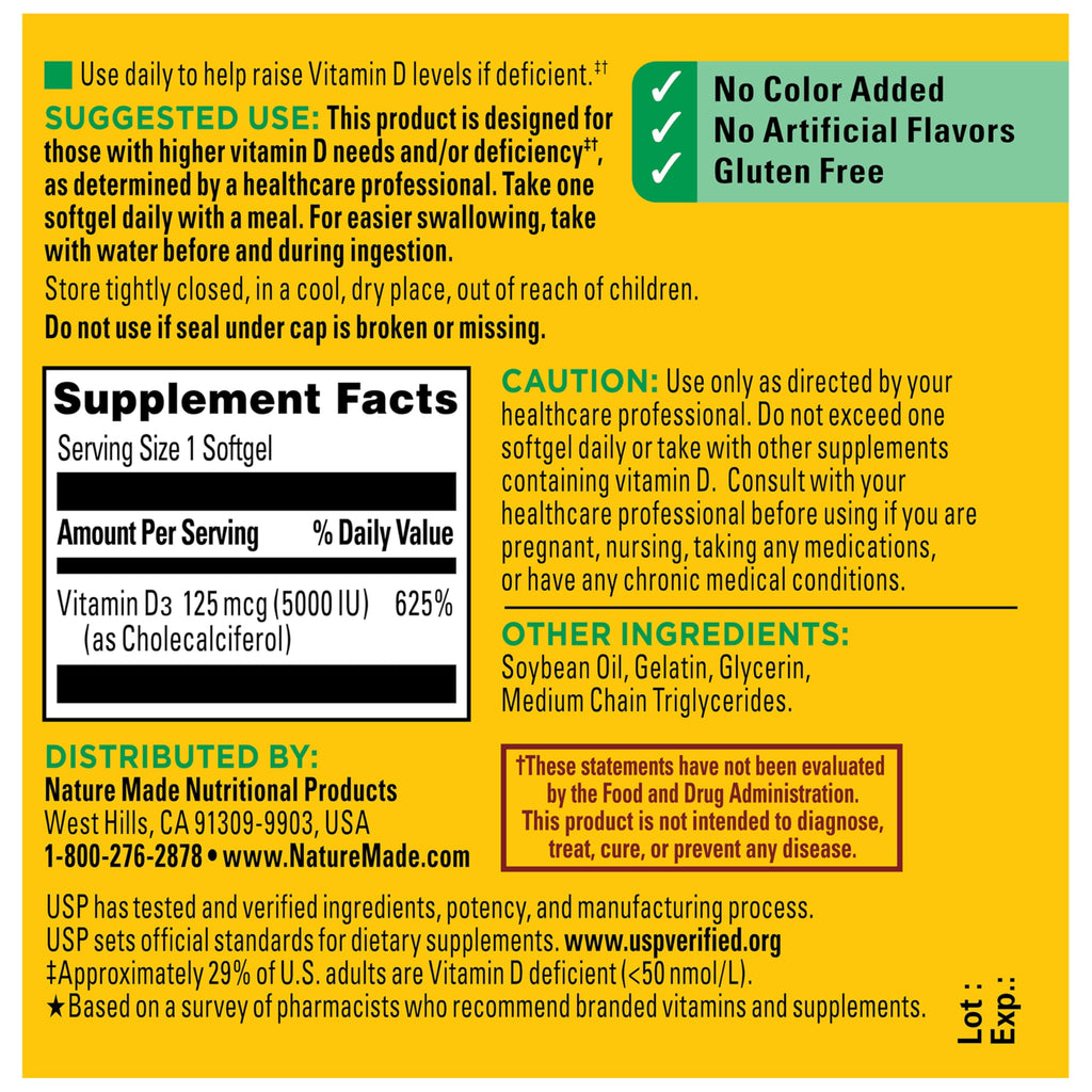 Nature Made Vitamin D3 5000 IU Immune & Bone Support - 360 Softgels - image 7