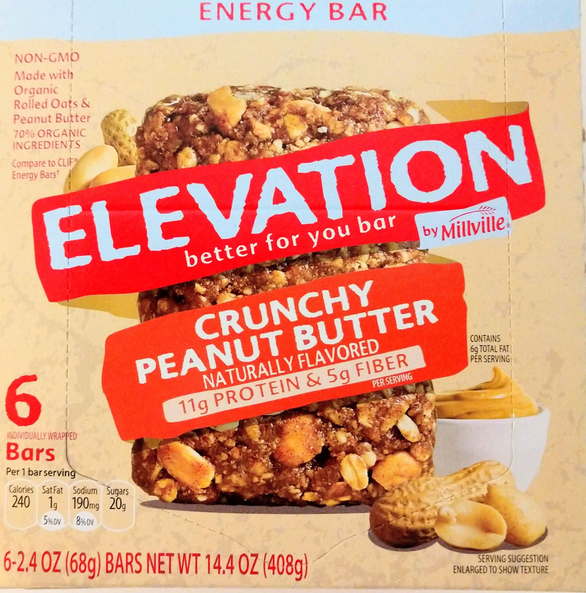 Millville Elevation Crunchy Peanut Butter Energy Bars - 6 Pack