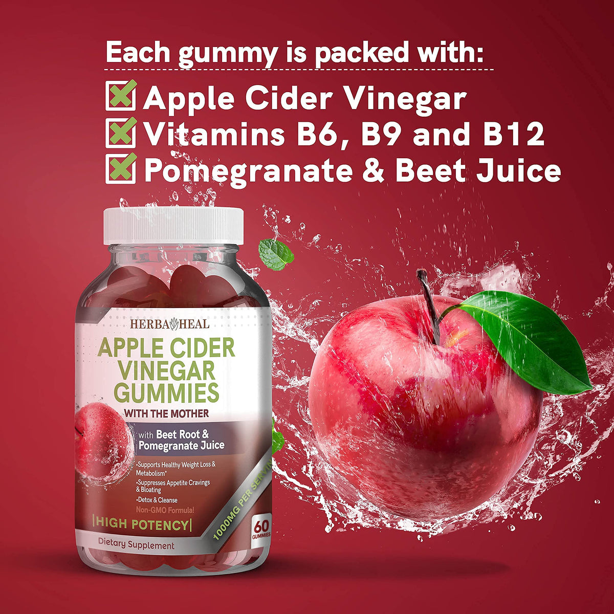 Herba Heal Apple Cider Vinegar Gummies - 60 Count - image 2