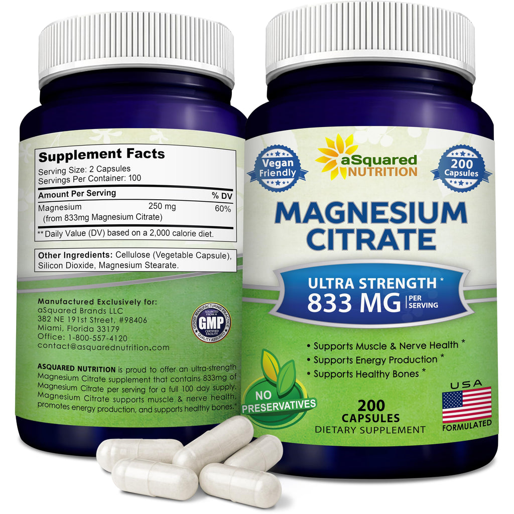 aSquared Nutrition Magnesium Citrate 833mg - 200 Capsules