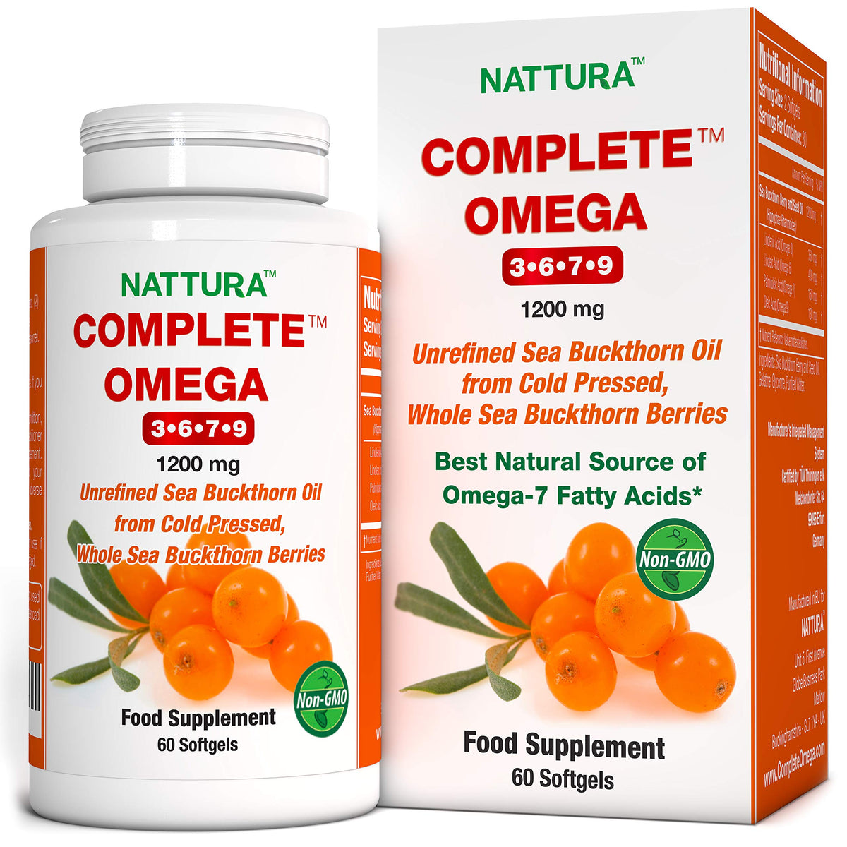 Nattura Complete Omega 3-6-7-9  Pure Sea Buckthorn Oil  European