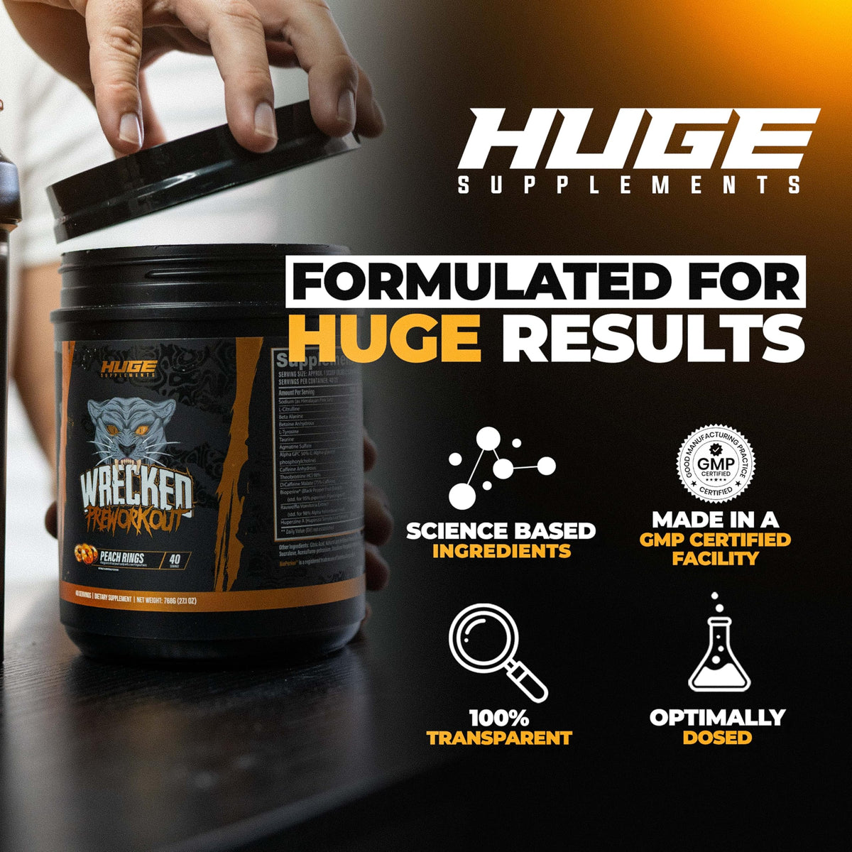 Huge Supplements Wrecked Pre Workout, Advanced Formula, Boosts