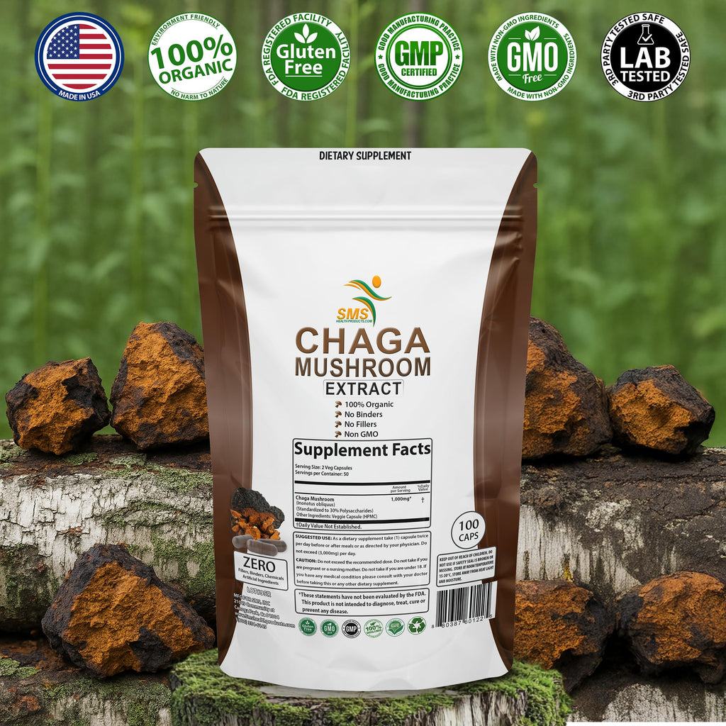 SMSHEALTHPRODUCTS.com Chaga Mushroom Extract 1000mg - 100 Vegetarian Capsules - image 3
