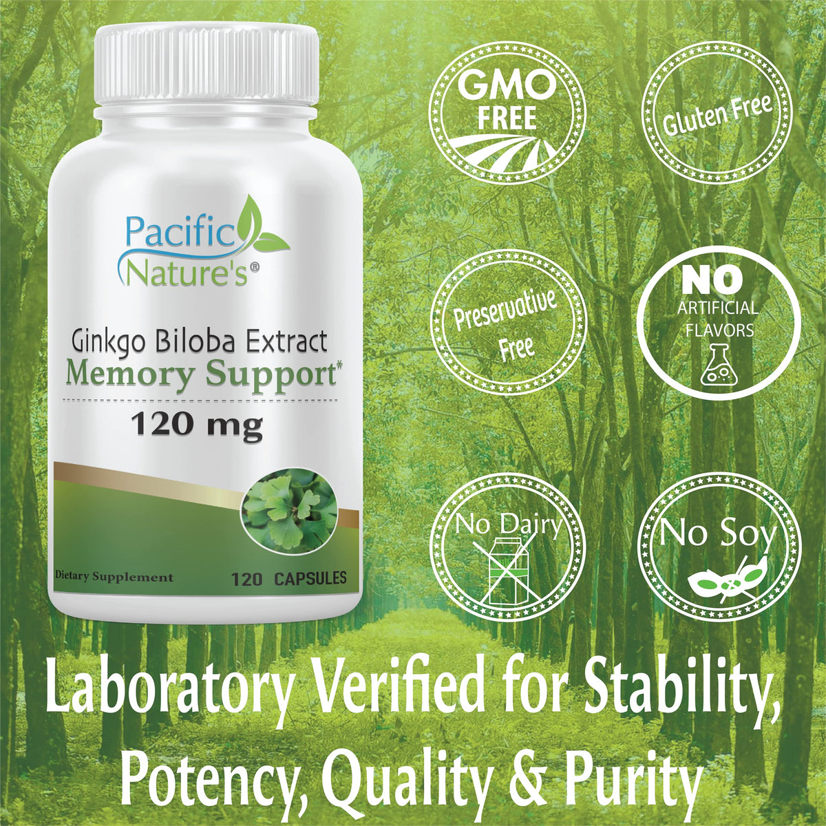 Pacific Nature's Ginkgo Biloba 120mg Memory Support - 120 Capsules - image 5