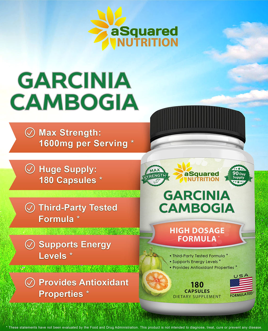 aSquared Nutrition Garcinia Cambogia 1600mg - 180 Capsules - image 2