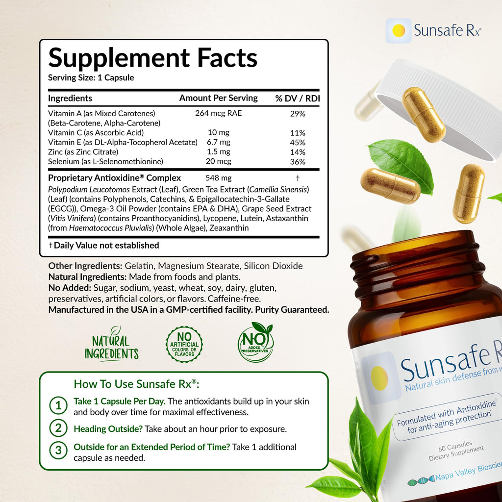Sunsafe Rx Anti Aging Supplement Natural Skin Protection - 30 Capsules - image 7