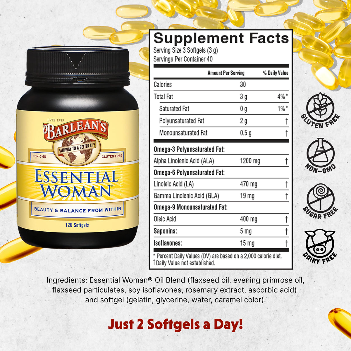 Barlean's Organic Oils Essential Woman - 120 Softgels - image 2