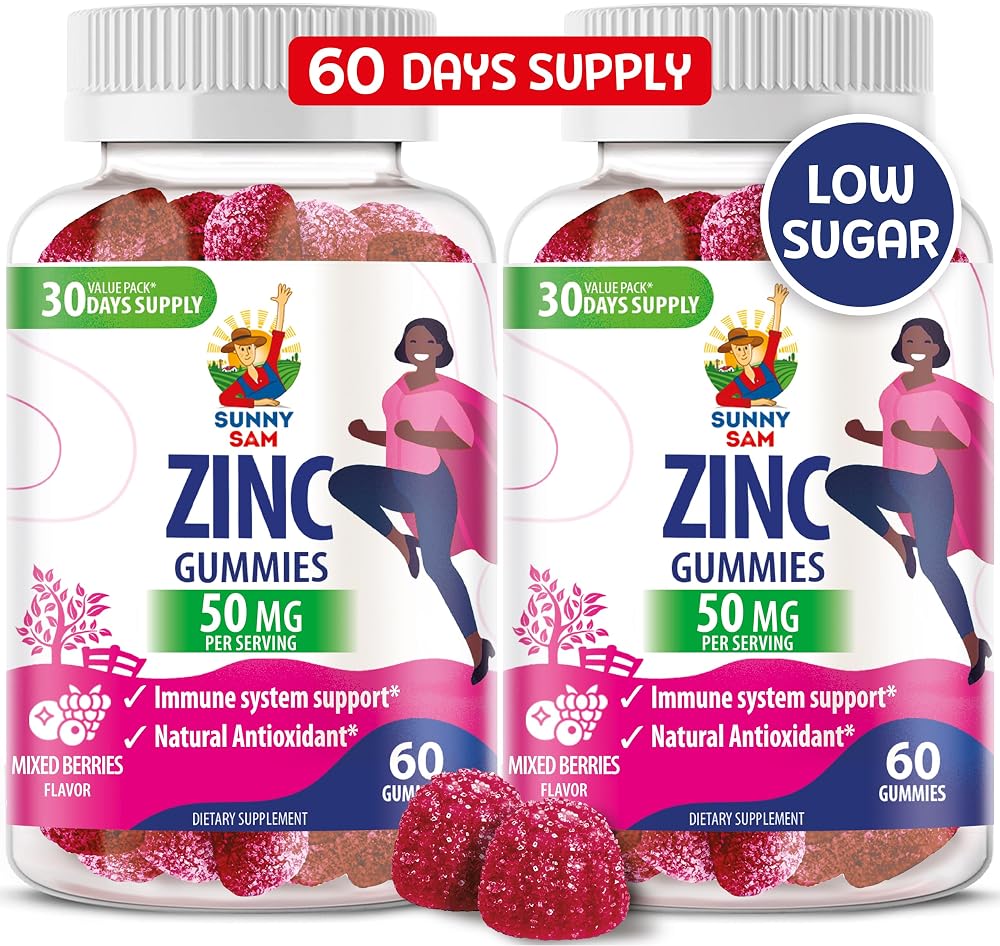 SUNNY SAM Zinc Gummies for Adults - Zinc Chewable Gummy for Immune