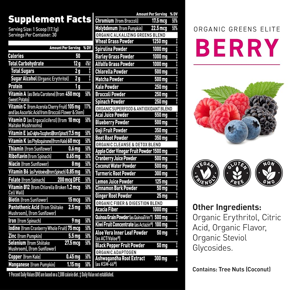 Kaged Organic Greens Elite Powder Berry - 30 Servings - image 5
