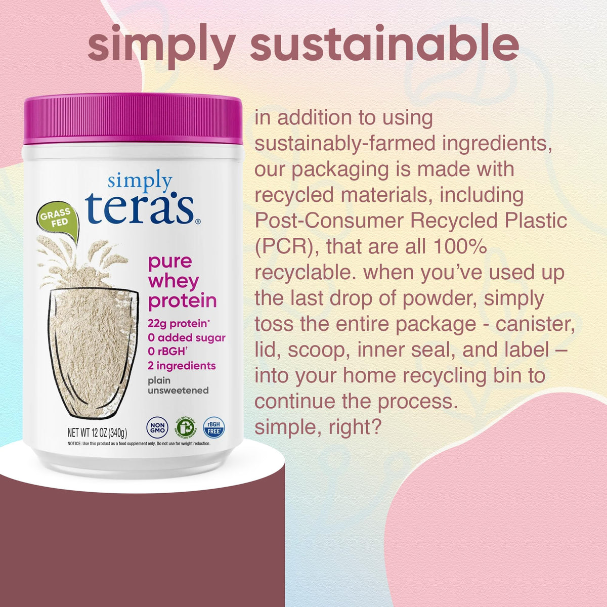 simply tera's Pure Whey Protein Powder Unflavored - 12 oz - image 6