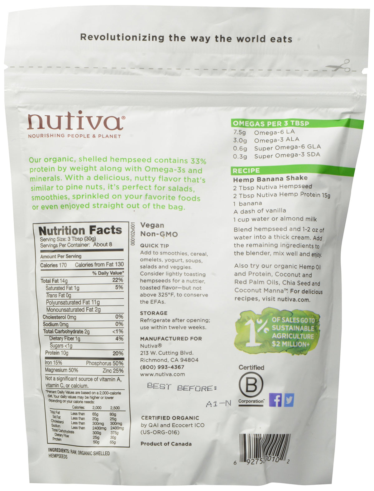 Nutiva Organic Raw Shelled Hempseed - 24 Ounces (3 Pack) - image 2