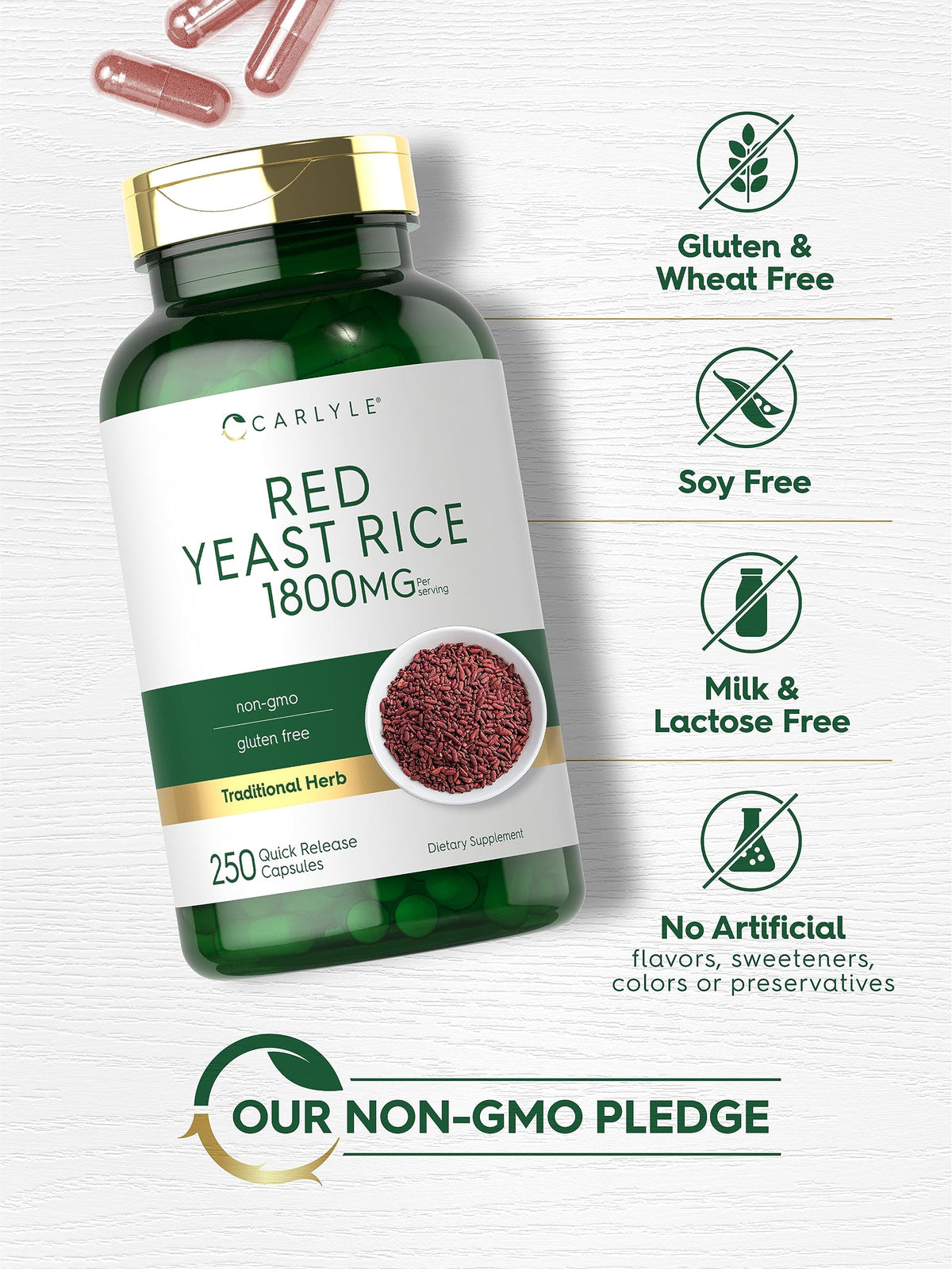 Carlyle Red Yeast Rice Supplement 1800 mg - 250 Capsules - image 4