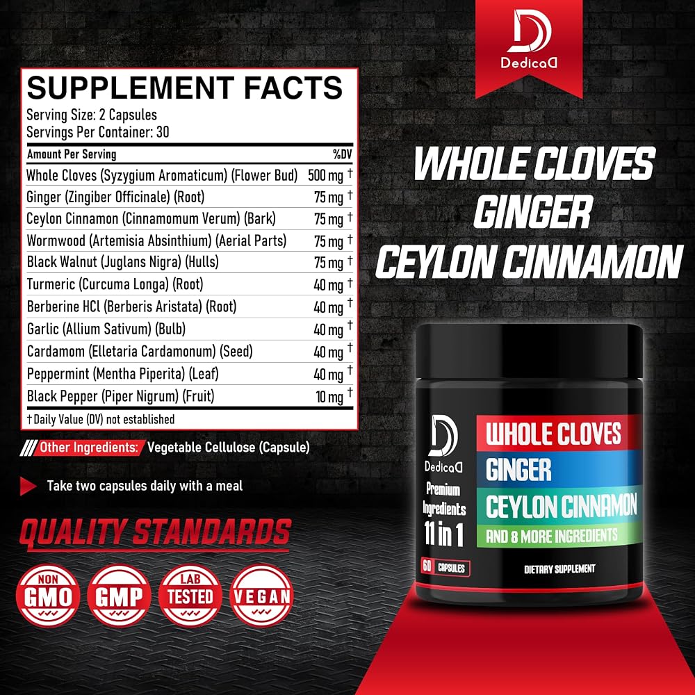 DEDICAD 11in1 Cloves Supplement with Ginger & Cinnamon - 60 Capsules - image 2